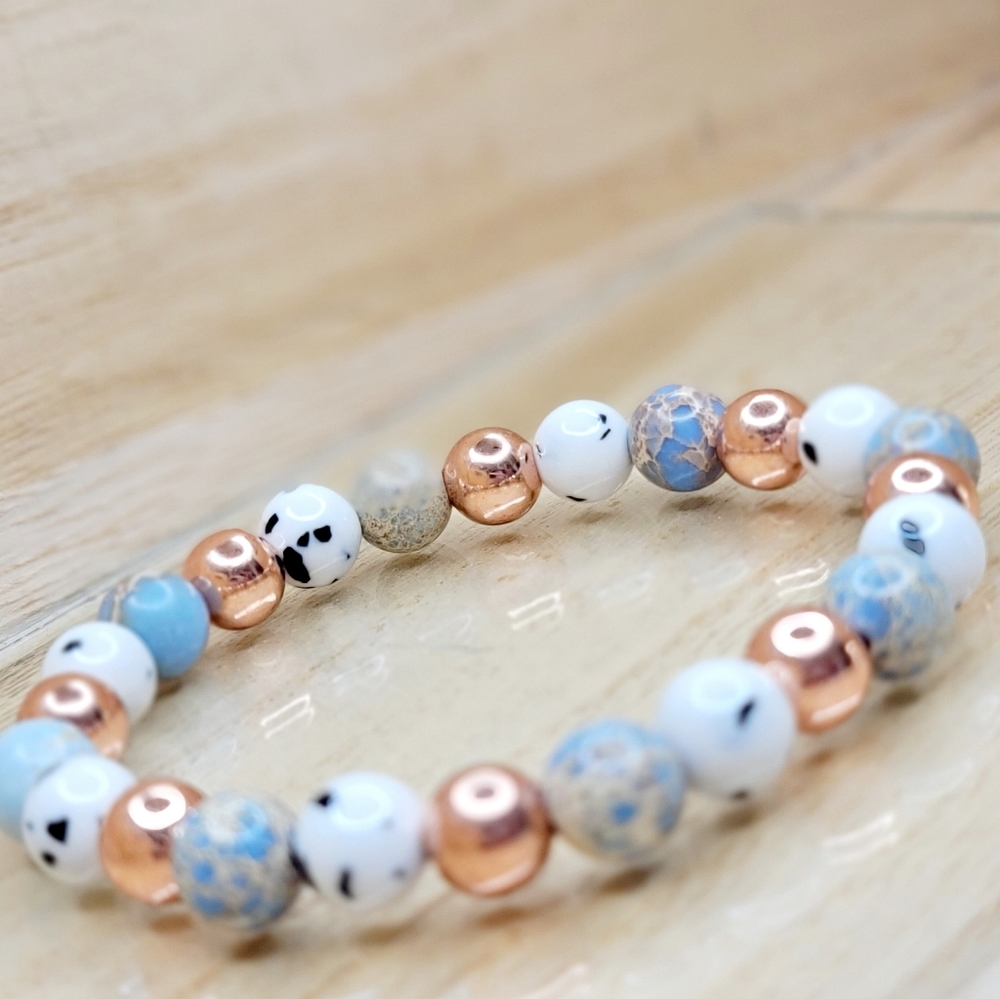 Multi Color Rose Gold Gemstone Stretch Bracelet - Picture 7 of 11